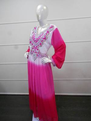 Multicolor Zari Work Gerogette Islamic Arabic Style Maxi Festive PartyWear Kaftan 3
