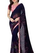 Blue printed faux georgette saree with blouse