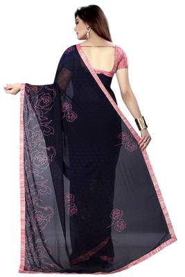 Blue printed faux georgette saree with blouse 3