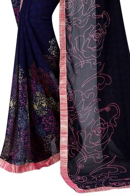 Blue printed faux georgette saree with blouse 4