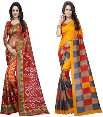 Multicolor printed bhagalpuri silk saree with blouse 1