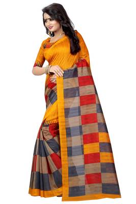 Multicolor printed bhagalpuri silk saree with blouse 3