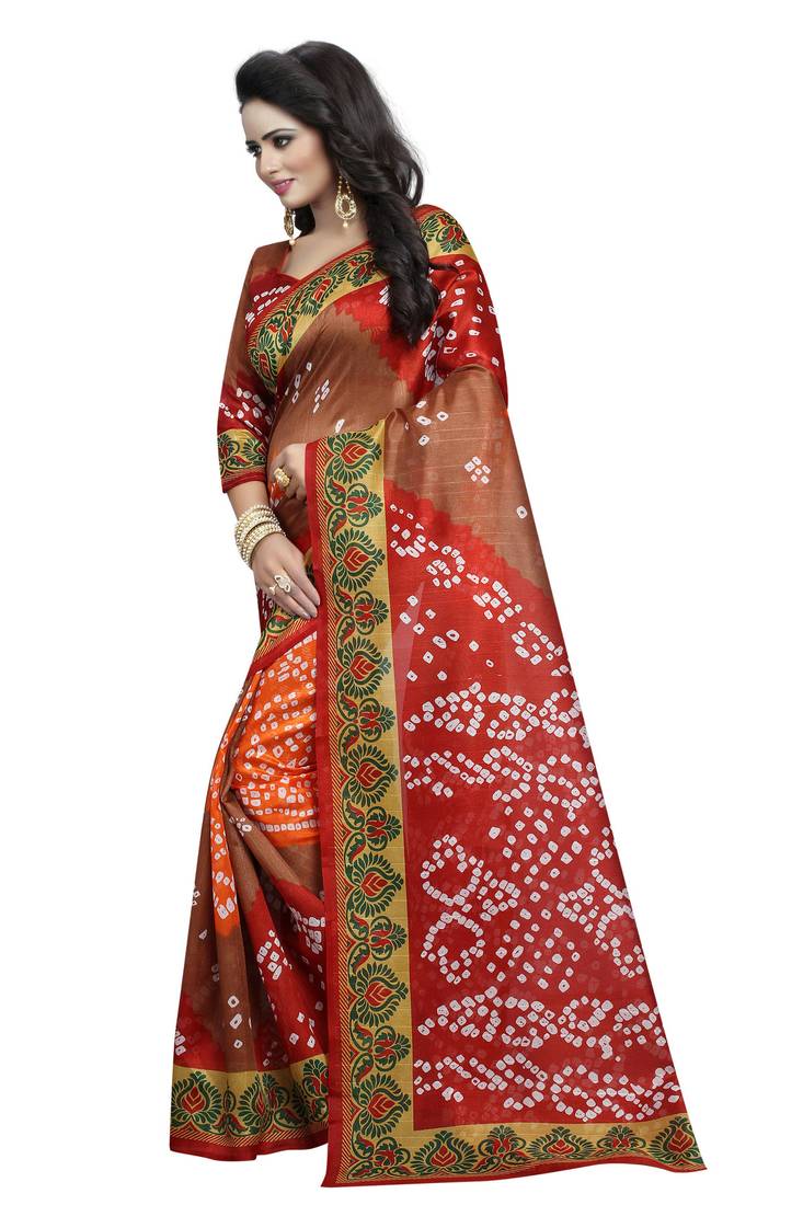 Multicolor printed bhagalpuri silk saree with blouse