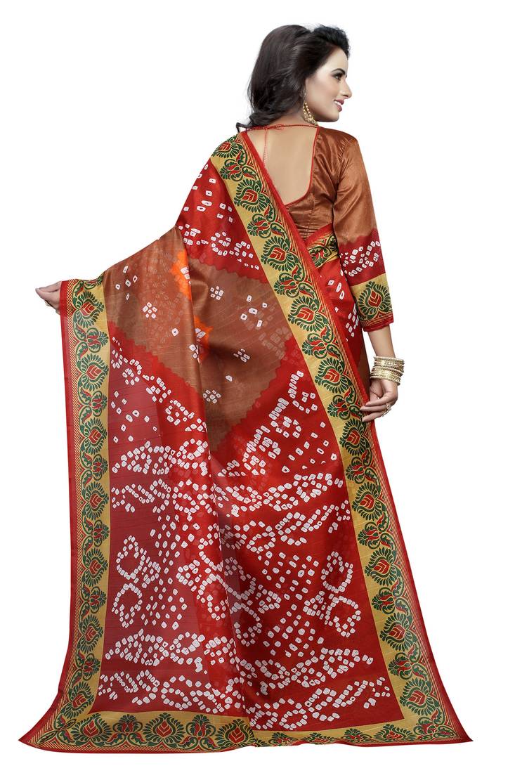 Multicolor printed bhagalpuri silk saree with blouse