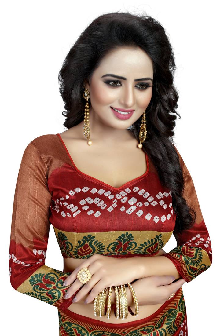 Multicolor printed bhagalpuri silk saree with blouse