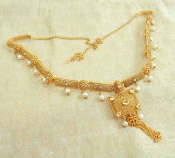 White kundan pearl waist belly hip chain belt kamarband keychain ethnic wedding jewellery 1