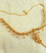 Golden LCT Kundan Pearl Waist Belly Hip Chain Belt Kamarband Keychain Ethnic Wedding Jewelry - LGKB08_LCT