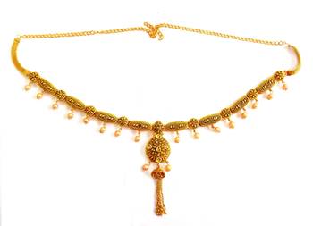 Golden LCT Kundan Pearl Waist Belly Hip Chain Belt Kamarband Keychain Ethnic Wedding Jewelry - LGKB08_LCT 2