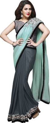 Grey And Green Embroidered Silk Saree With Blouse 1