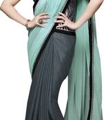 Grey And Green Embroidered Silk Saree With Blouse