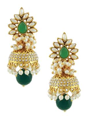 Emerald Green Traditional Rajwadi Jhumki Earrings Jewellery for Women - Orniza 1