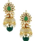 Emerald Green Traditional Rajwadi Jhumki Earrings Jewellery for Women - Orniza