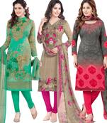 Multicolor Printed Synthetic Unstitched Combo Salwar Kameez With Dupatta
