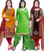 Multicolor Printed Synthetic Unstitched Combo Salwar Kameez With Dupatta