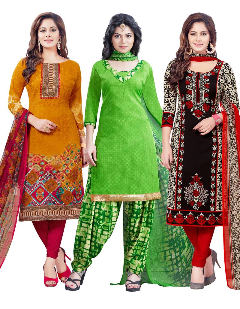 Multicolor Printed Synthetic Unstitched Combo Salwar Kameez With Dupatta