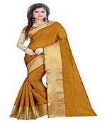 Gold plain cotton silk saree with blouse