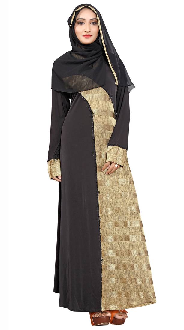 Black Printed Lycra Islamic Style Festive Wear Burka With Hijab