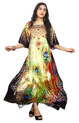 Multi Colour  Printed Satin Islamic Style Partywear Islamic Kaftan 1