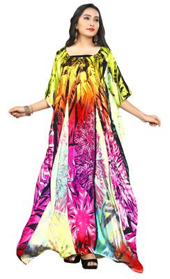 Multi Colour  Printed Satin Islamic Style Partywear Islamic Kaftan 1