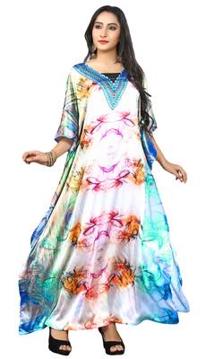 Multi Colour  Printed Satin Islamic Style Partywear Islamic Kaftan 1