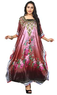 Multi Colour  Printed Satin Islamic Style Partywear Islamic Kaftan 1