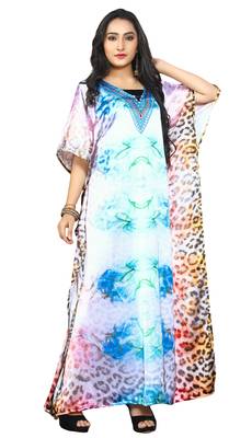 Multi Colour  Printed Satin Islamic Style Partywear Islamic Kaftan 1