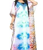Multi Colour  Printed Satin Islamic Style Partywear Islamic Kaftan