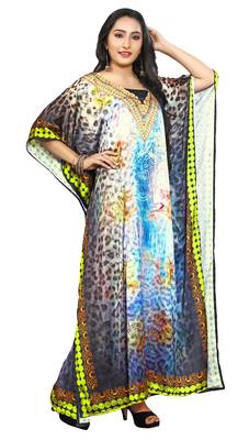 Multi Colour  Printed Satin Islamic Style Partywear Islamic Kaftan 1