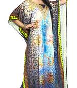 Multi Colour  Printed Satin Islamic Style Partywear Islamic Kaftan