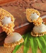Awesome Pearl Cluster Silver Tone Jhumka