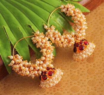 Beautiful Handmade Gold Plated Kemp Hoop Jhumka 1