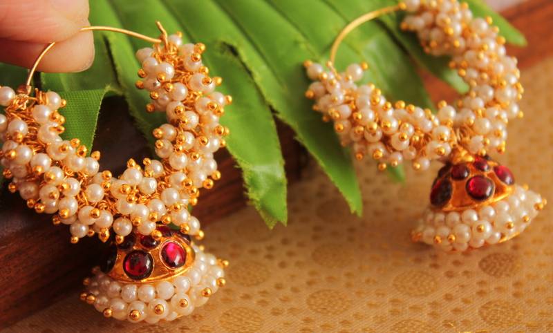 Beautiful Handmade Gold Plated Kemp Hoop Jhumka