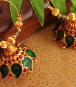 Beautiful Gold Plated Kemp Green Palakka Hoop Jhumkka   