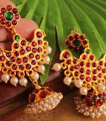 Gorgeous Gold Plated Kemp Green Temple Earrings