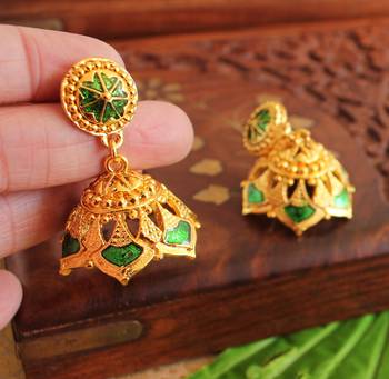 Gorgeous Gold Plated Green Palakka Jhumka 1
