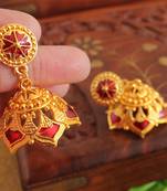Gorgeous Gold Plated Maroon Palakka Jhumkka   