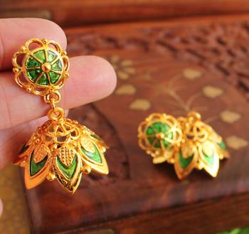 Gorgeous Gold Plated Green Palakka Jhumka 1