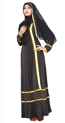 Black Printed Lycra Islamic Style Festive Wear Burka With Hijab 1