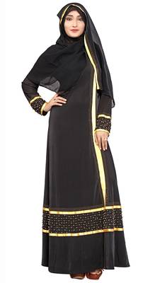 Black Printed Lycra Islamic Style Festive Wear Burka With Hijab 3