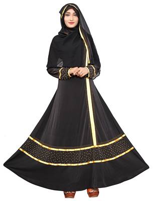 Black Printed Lycra Islamic Style Festive Wear Burka With Hijab 4