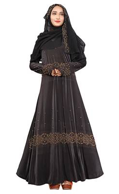 Black Printed Lycra Islamic Style Festive Wear Burka With Hijab 1