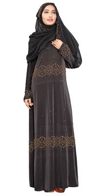 Black Printed Lycra Islamic Style Festive Wear Burka With Hijab 2
