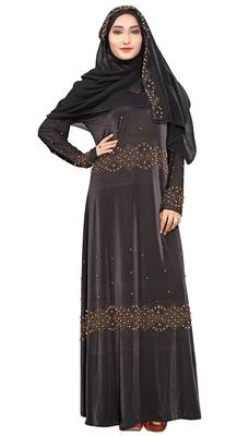 Black Printed Lycra Islamic Style Festive Wear Burka With Hijab 3
