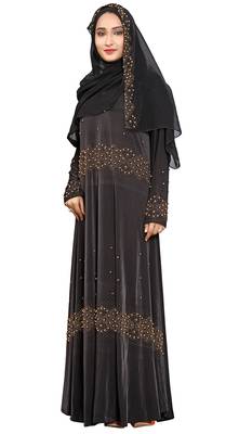 Black Printed Lycra Islamic Style Festive Wear Burka With Hijab 4