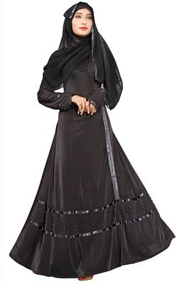 Black Printed Lycra Islamic Style Festive Wear Burka With Hijab 1