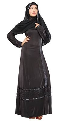 Black Printed Lycra Islamic Style Festive Wear Burka With Hijab 2
