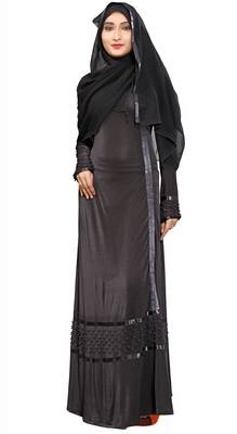 Black Printed Lycra Islamic Style Festive Wear Burka With Hijab 3