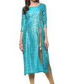 Janasya Sky blue printed silk  kurti