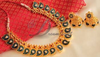 Gorgeous Kerala Style Palakka Blue Temple Necklace Set  Dj10427 2