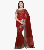 Red Printed Tussar Silk Saree With Blouse